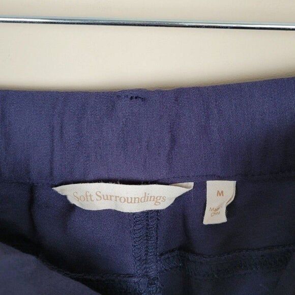 Soft Surroundings Size M Baroque Ponte Stretch Navy Blue Velvet Detailed Pants - Picture 12 of 12